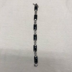 Vintage Sterling Chinese Export Black Jade Bracelet